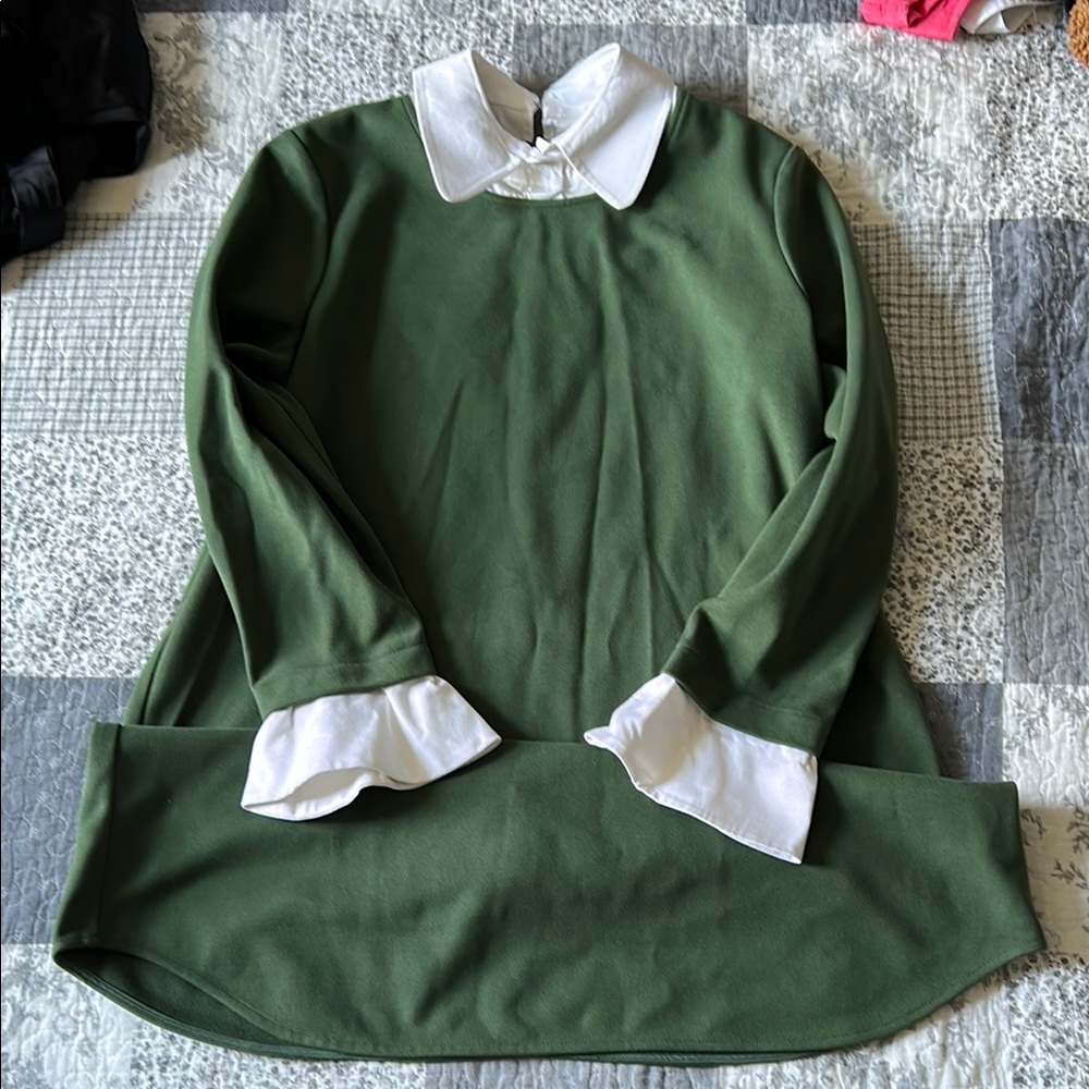 Tuckernuck Green Long Sleeve Dress with White Collar